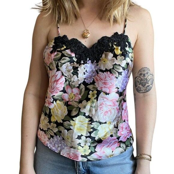 Vintage 90s Victoria Secret Gold Label Floral Lace Crop Romantic Tank Top Sz M - Picture 1 of 7